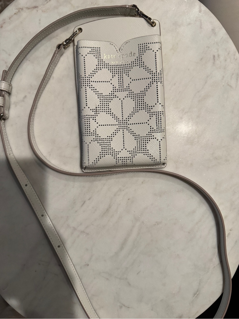 kate spade White Floral Perforated Crossbody Phone Pouch